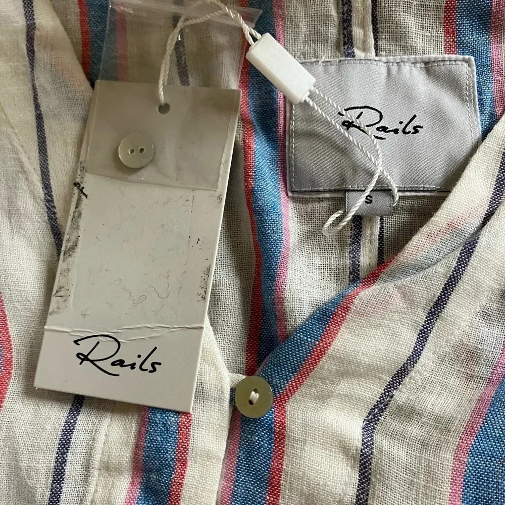 NWT Rails Thea Tahiti Strip Linen Button-up Tie Shirt Small - Picture 9 of 10